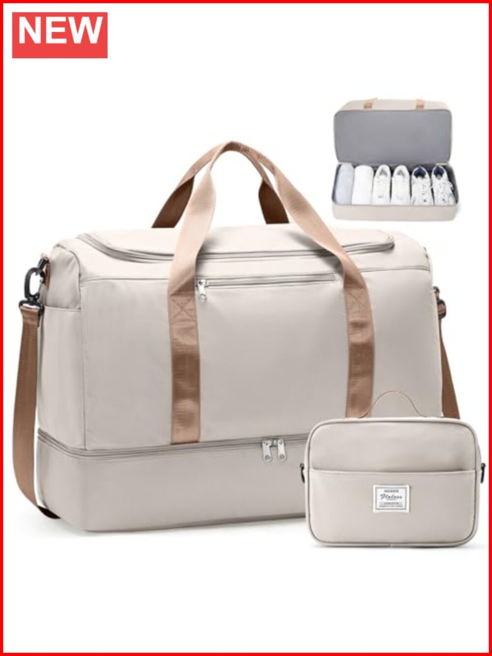 Extra Large Travel Duffle Bag with Shoe Compartment & Toiletry Bag, 55L Water